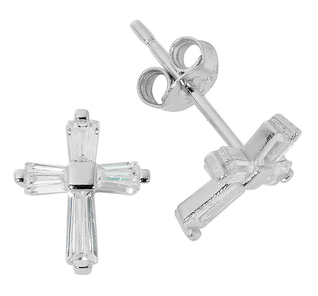 Earrings-SS-Cross-Crystal Baguette