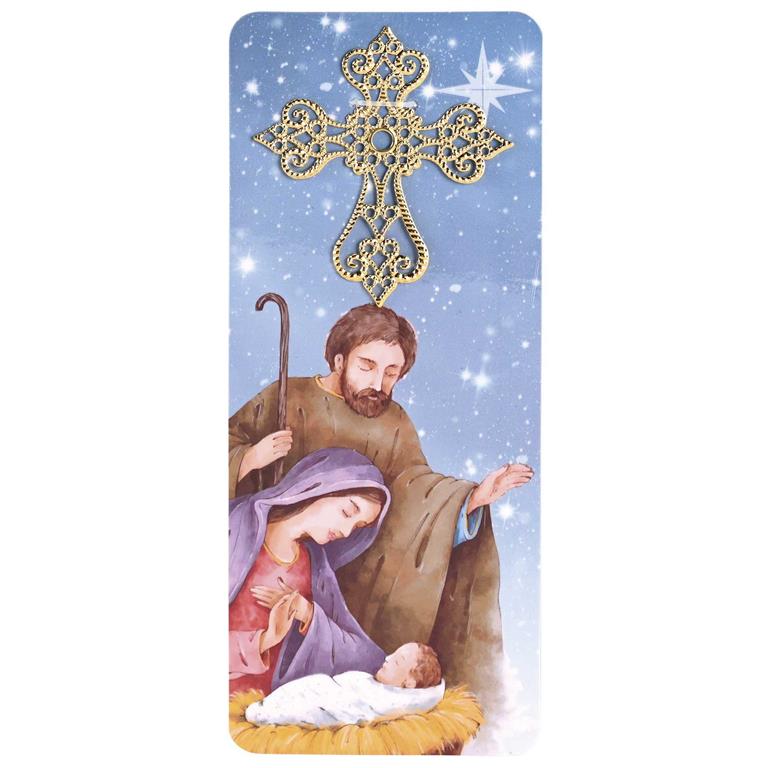 Bookcard-Christmas-O Come Let Us Adore Him-W/Embellished Cross
