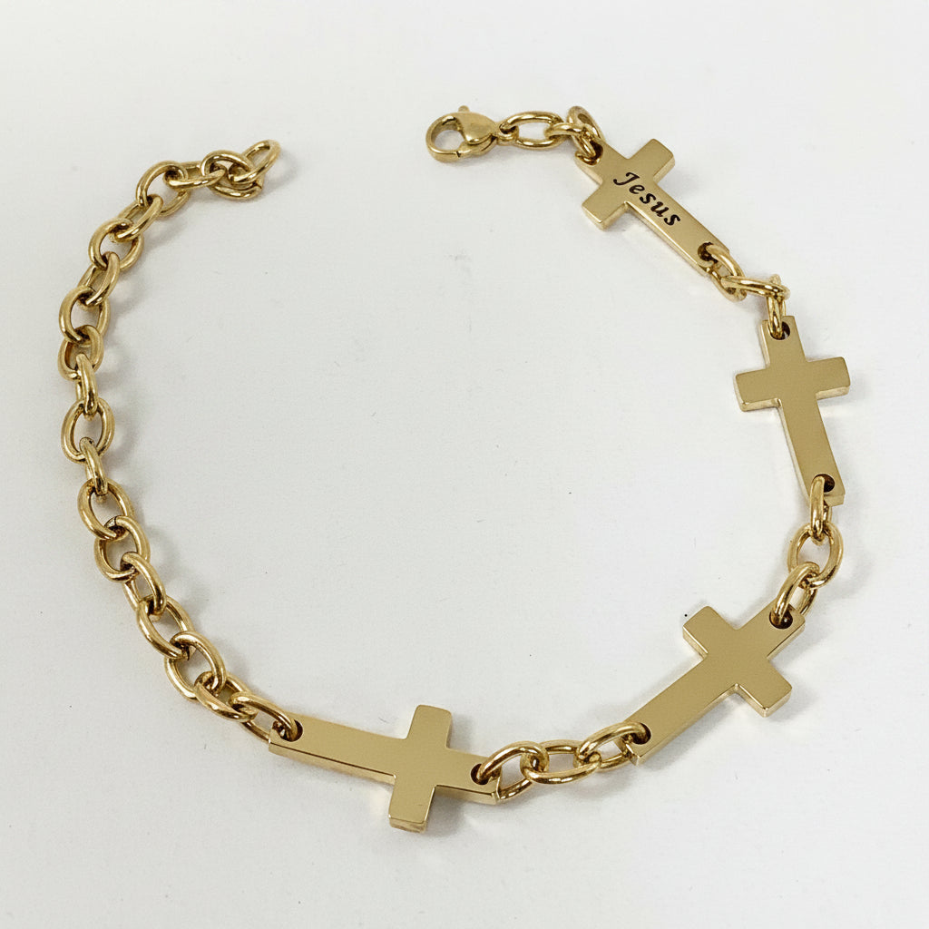 Bracelet-Psa 46:10-Identity Cross-Gold-Be Still-Adjustable
