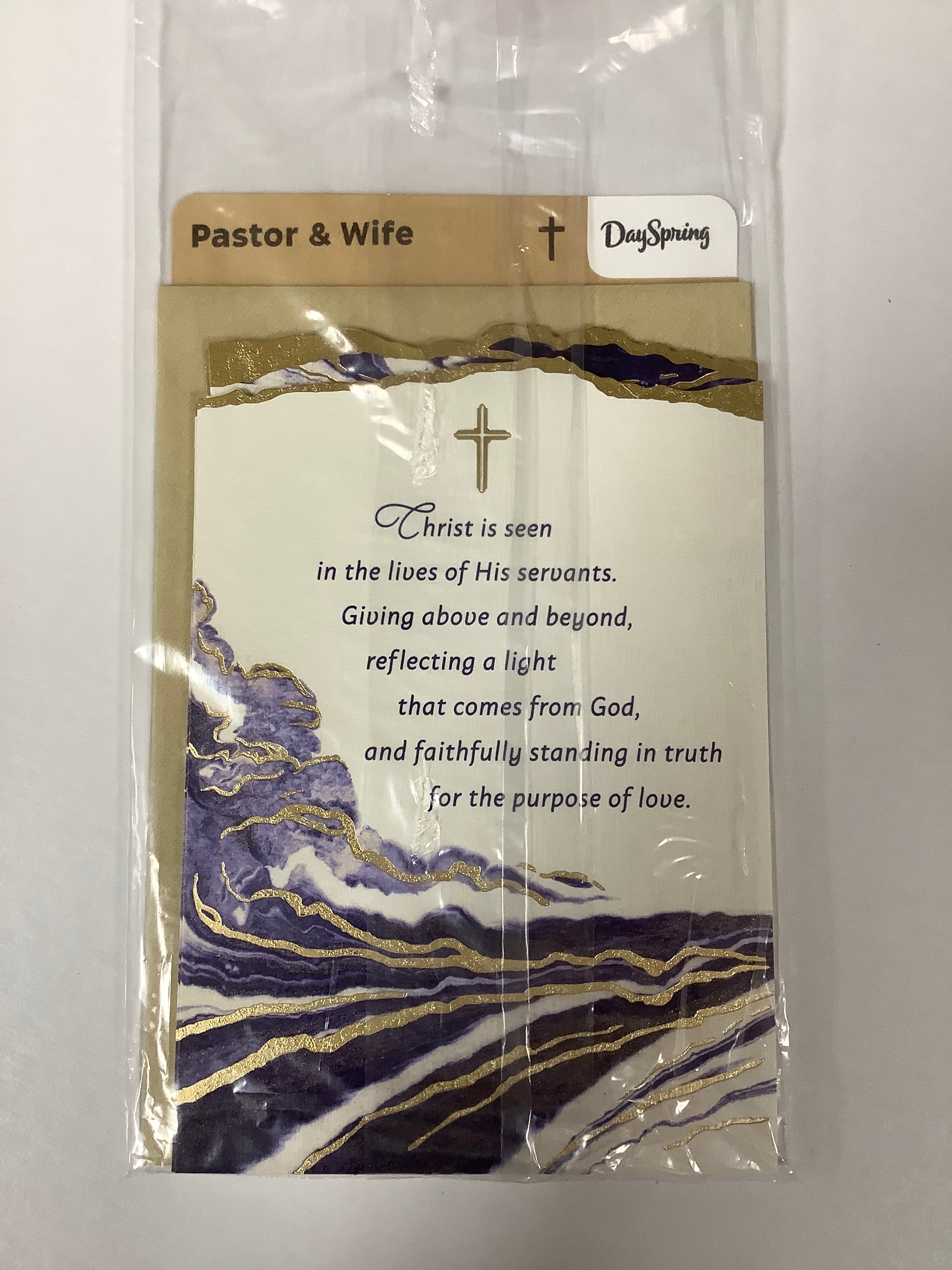 Card-Pastor & Wife-Purple Marble Gold Cross-U2804
