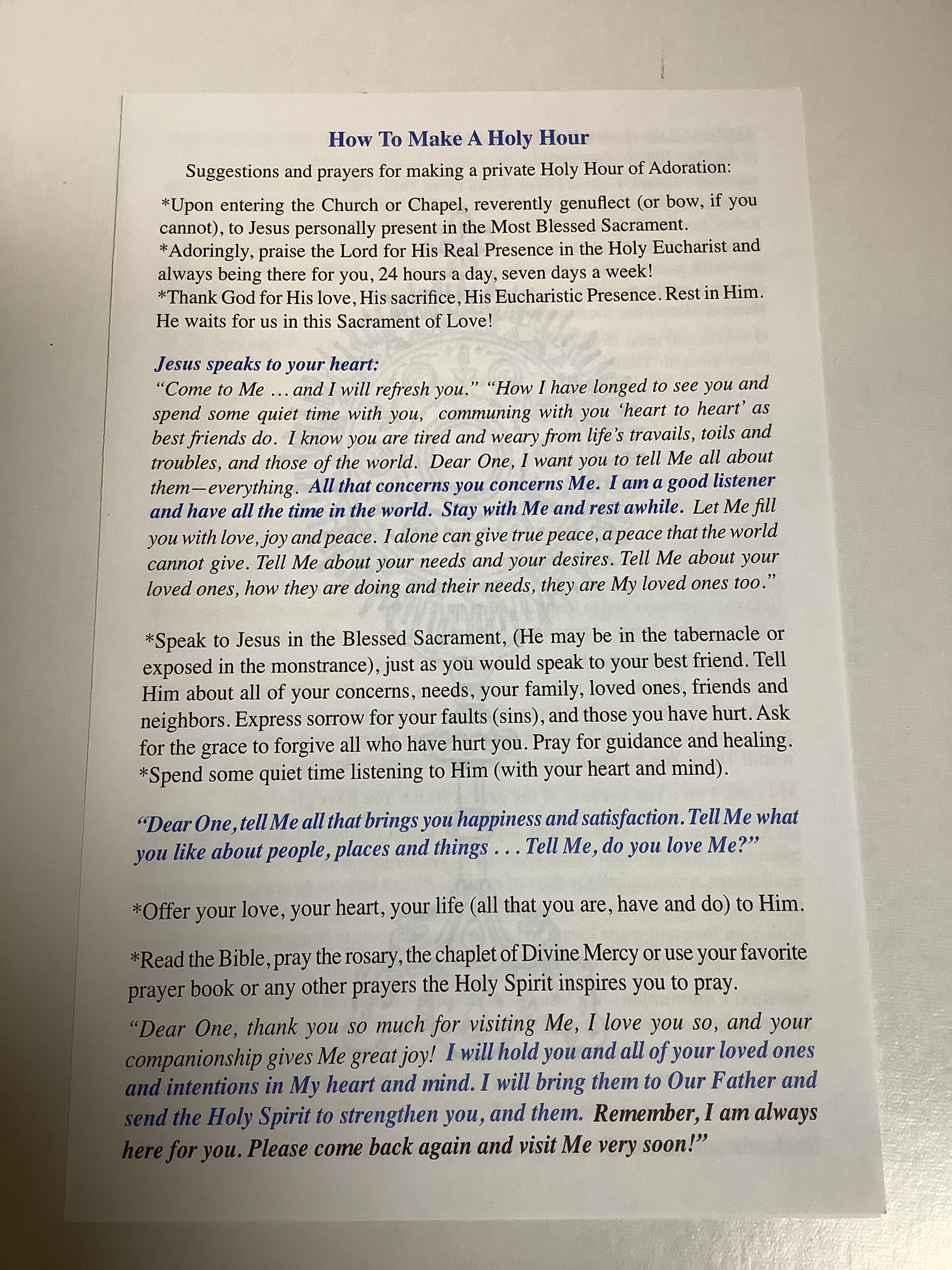 Pamphlet/How to Make A Holy Hour A-10 Pamphlet
