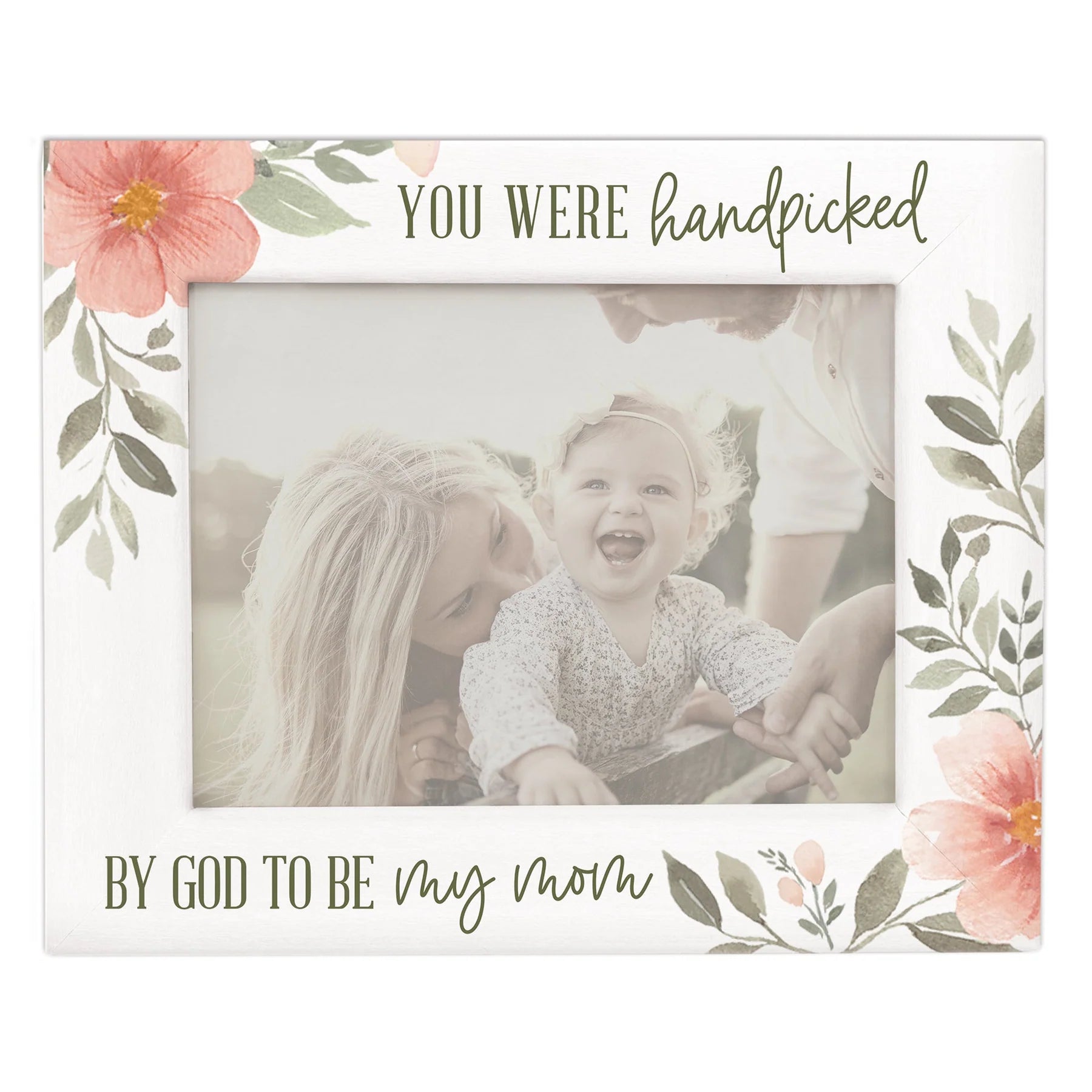 Frame-White Floral-Mom-Handpicked By God