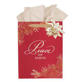 Gift Bag-Medium-Peace On Earth-Dark Red