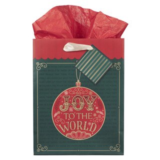 Gift Bag-Medium-Joy To The World-Red Ornament