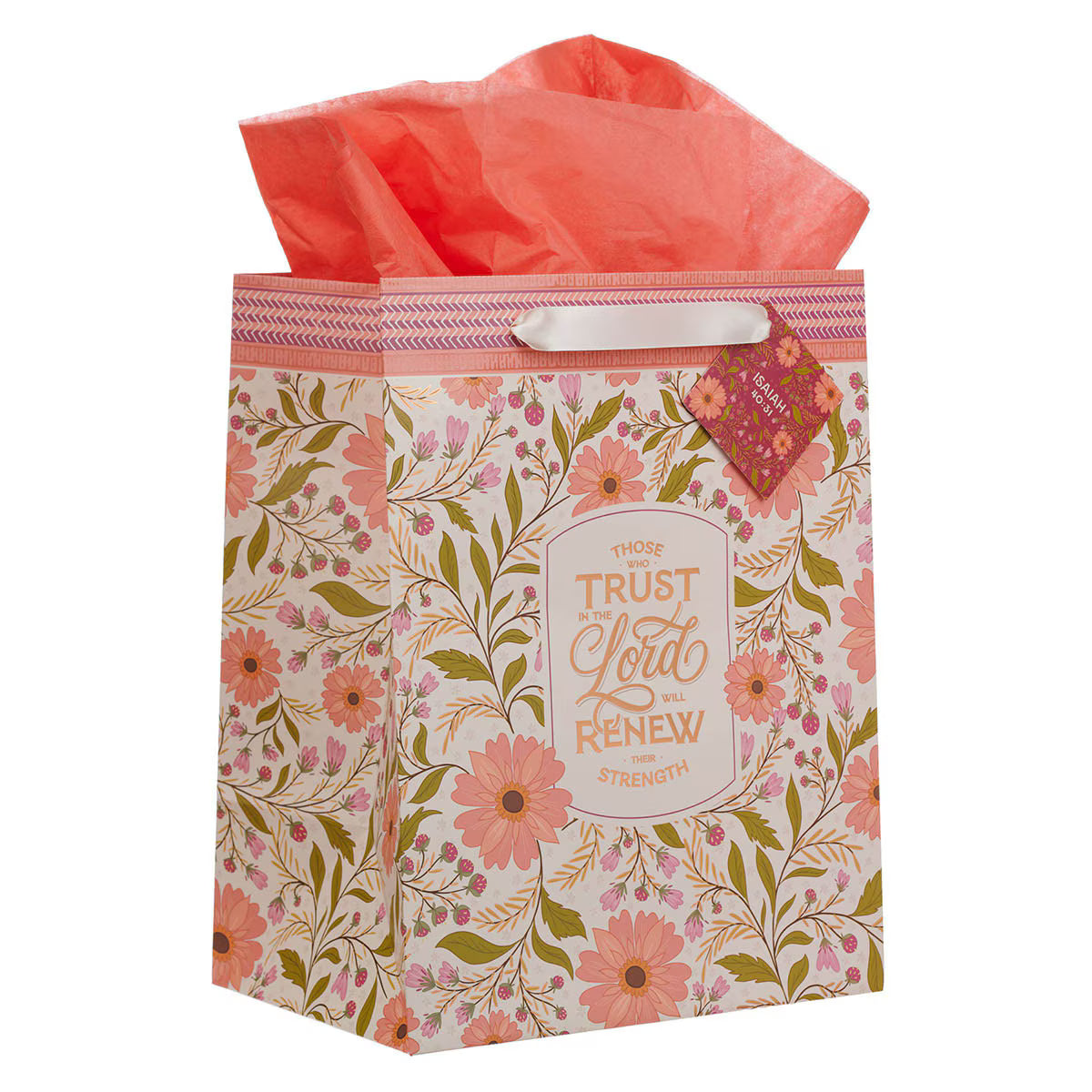 Gift Bag-Coral Floral-Isa 40:31-Large