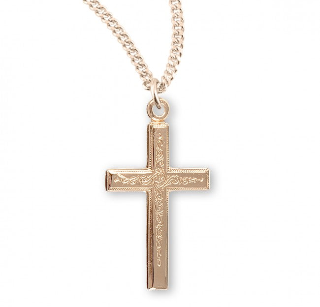 Necklace-Cross-18"-Vine Pattern-16kt G over SS-GS173948