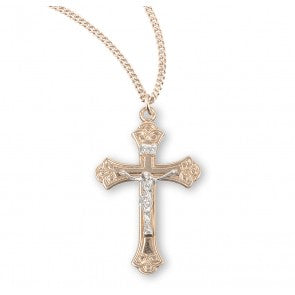 Necklace-Crucifix-16kt Gold Over SS-TU-Tone-18"-GS3894TT18