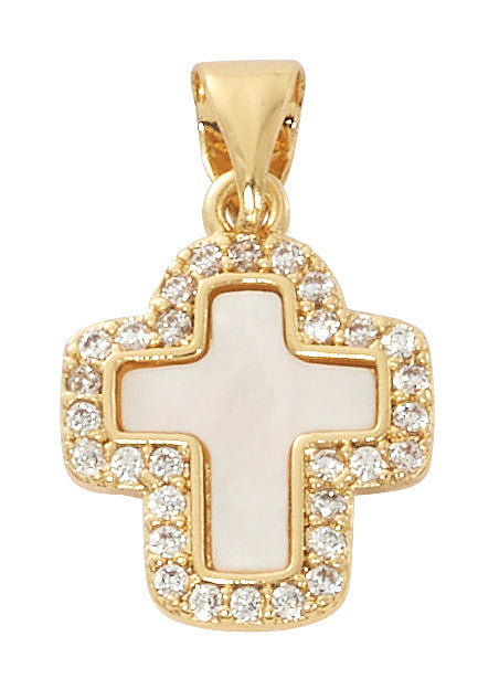 Necklace-GP-16-18"-Crystal-Pearl-Cross-H107
