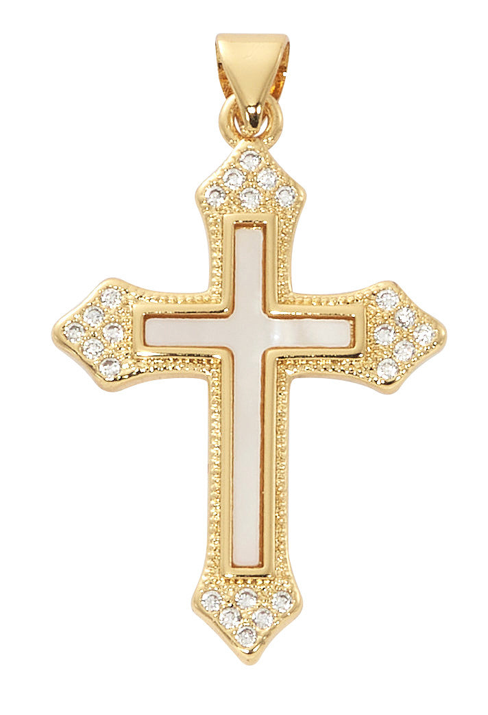 Necklace-GP-16-18"-Crystal-Pearl-Cross-H108