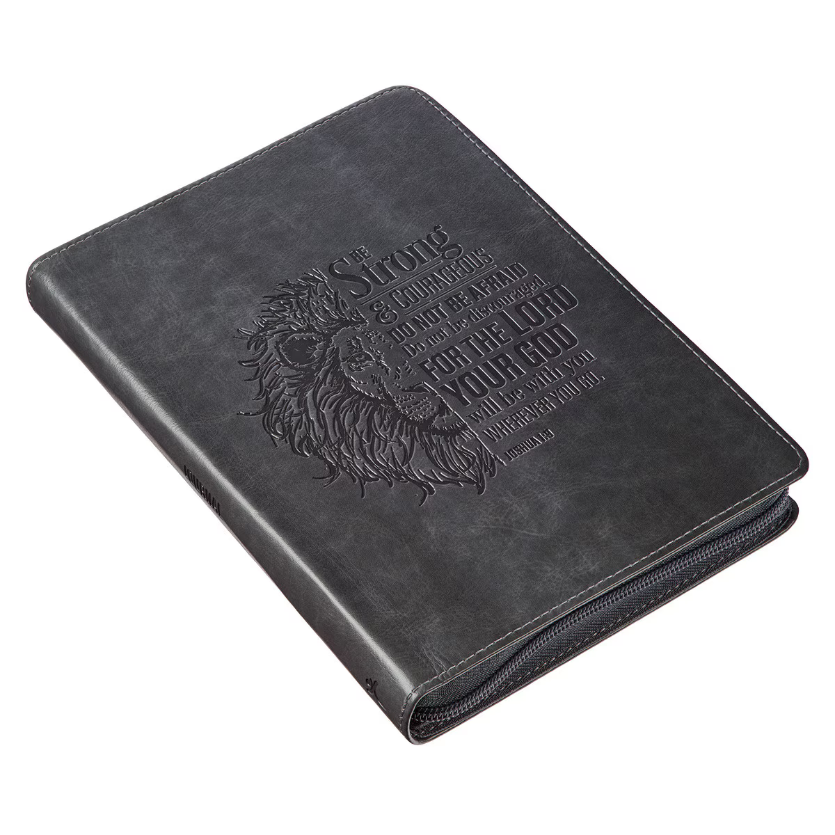 Journal/Zipper/Gry Lion/Jos 1:9/Be Strong