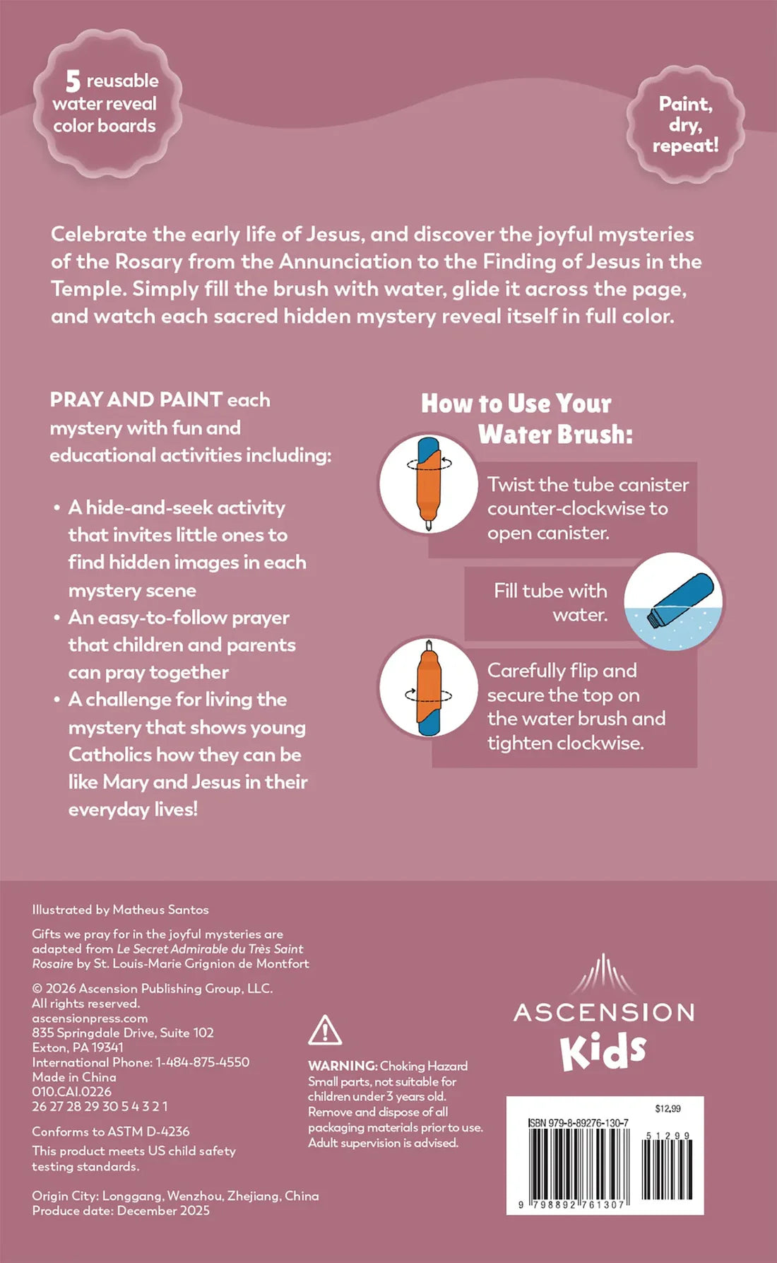 Book-Pray and Paint-Mystery Rosary Water-Joyful