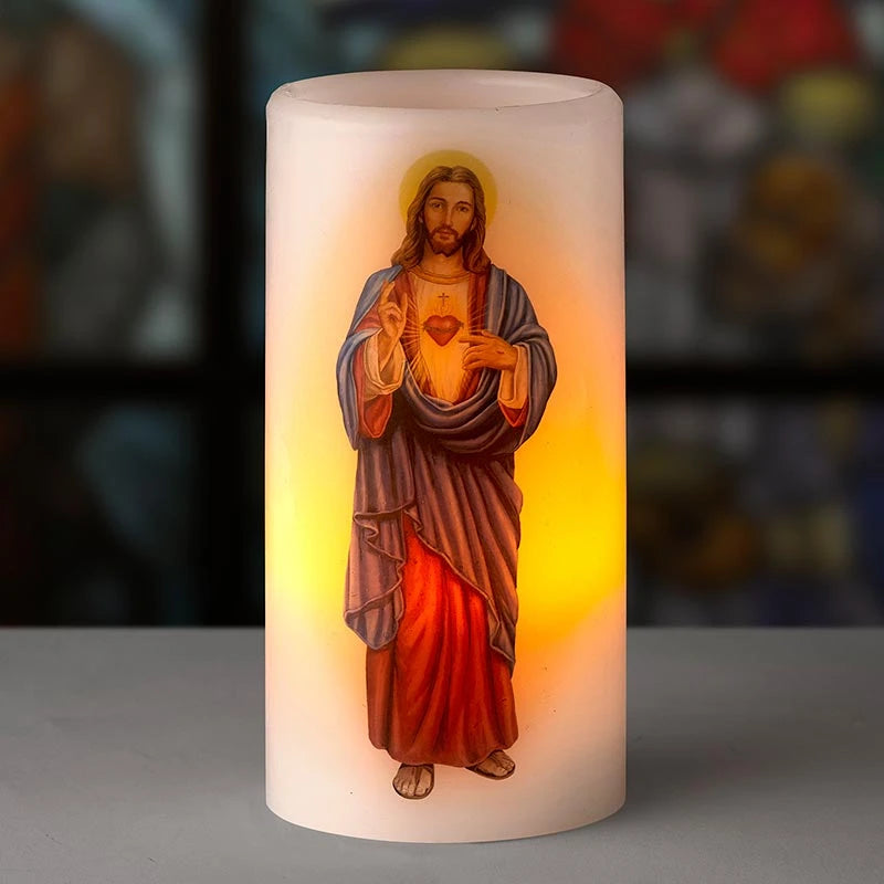 Candle-LED-Sacred Heart-6"