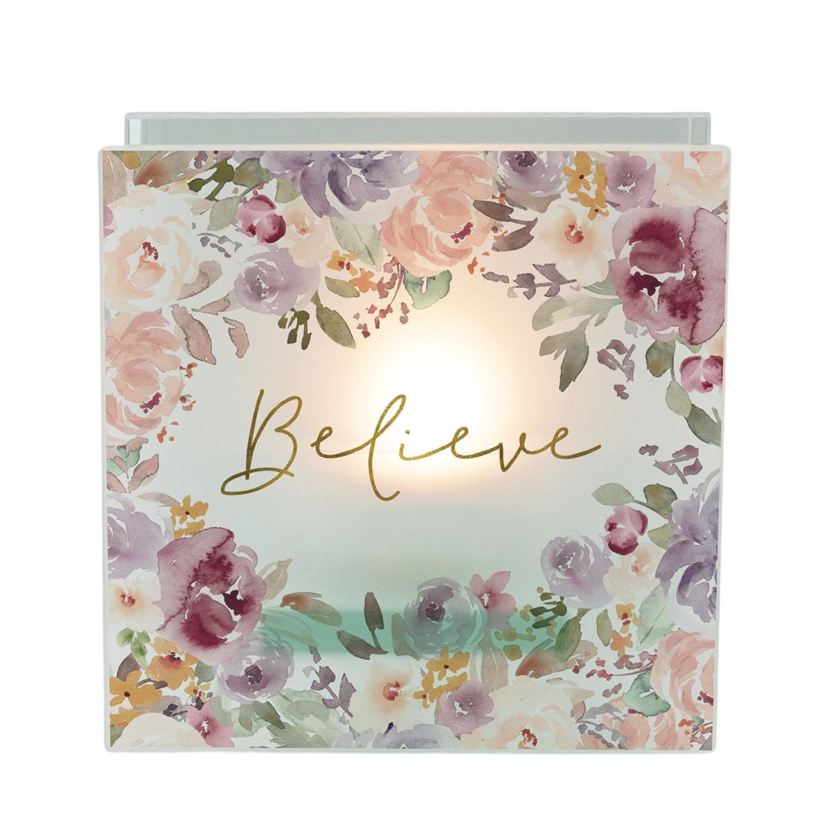 Tealight Holder-Believe-Glass