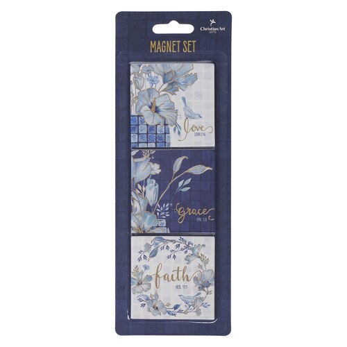 Magnet-Set-Love-Grace-Faith-Blue Floral