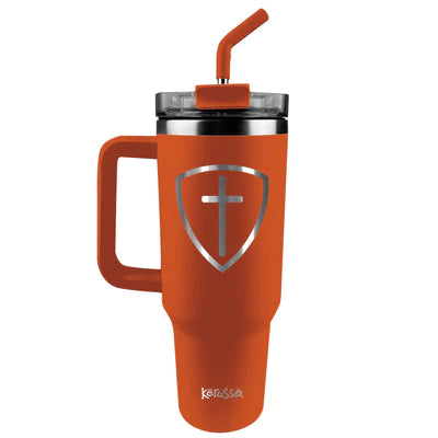 Tumbler-40oz-Cross Shield-Orange-W/Straw