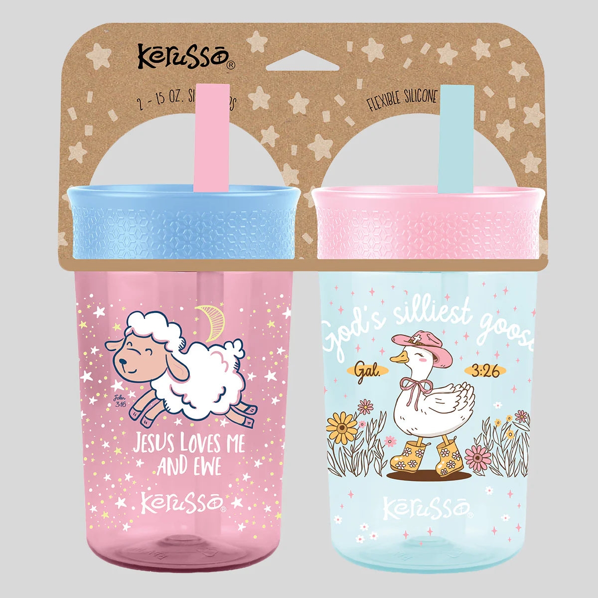 Cup Set-15oz-Silicone Straw-Goose & Lamb