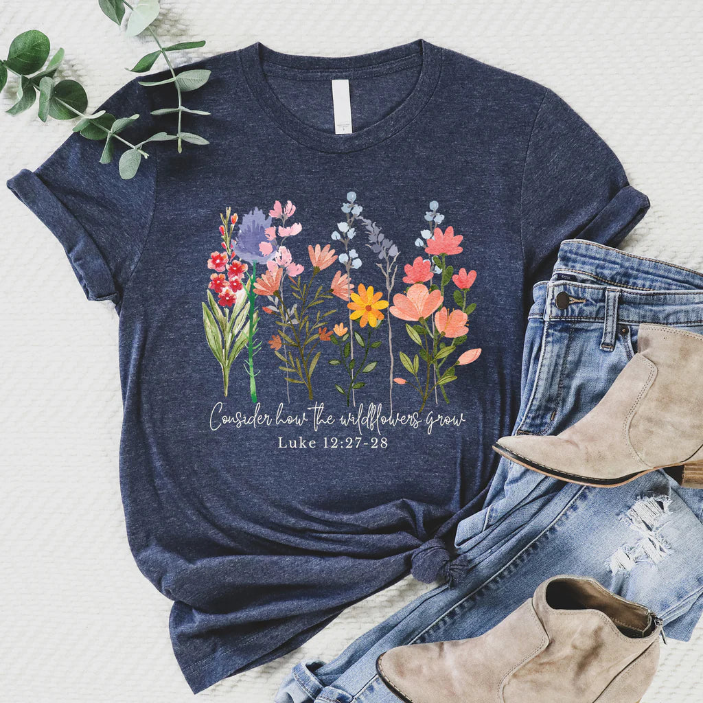 TShirt-Heather Navy-Wild Flowers Grow