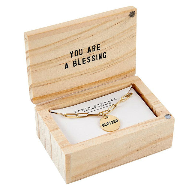Necklace-Link-Blessed-Gold-Comes w/ Wooden Jewelry Box