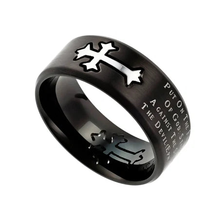 Ring-Isa 40:31-Neo Cross Scripture Band-Strength-Black-SAT