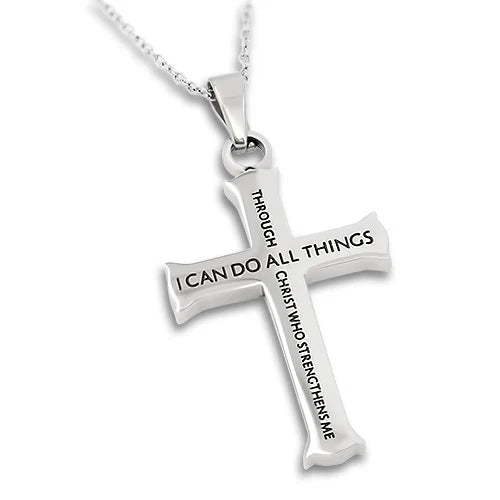 Necklace-New Life Cross-Christ My Strength-18"