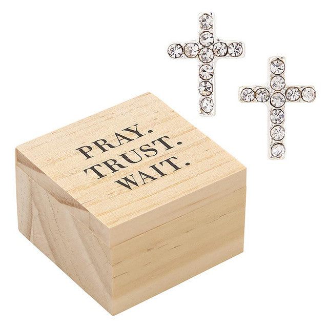 Earrings-Small Crosses-Comes w/Wooden Jewelry Box