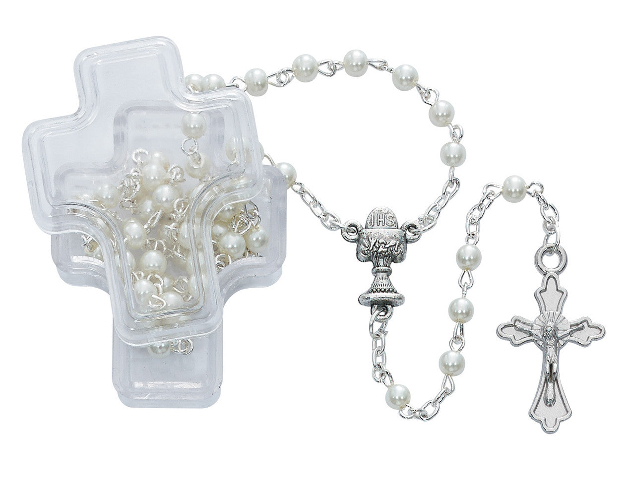 FC/White Pearl Rosary/Cross Box
