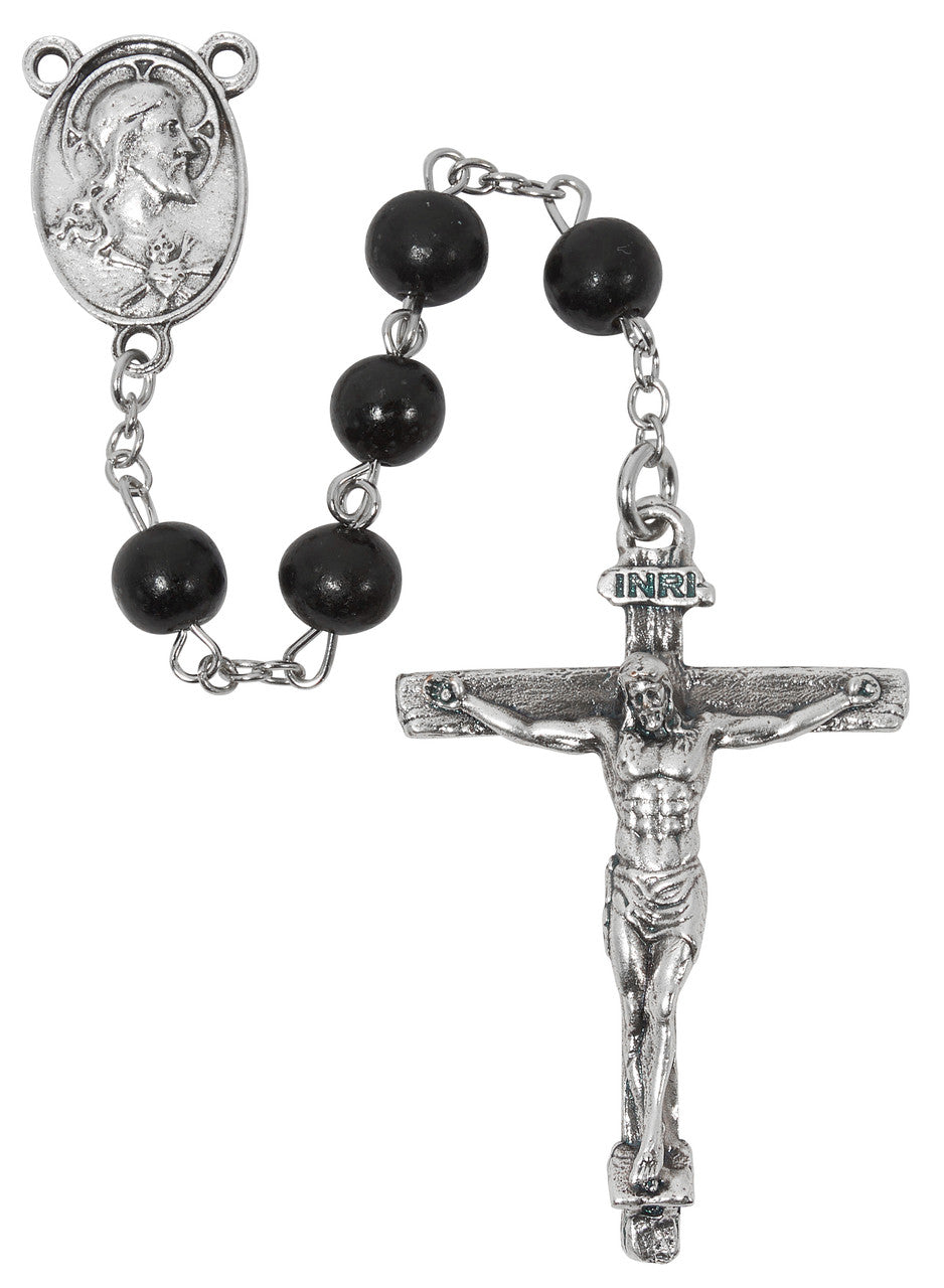 Rosary-Black Wood-Sacred Heart-15"