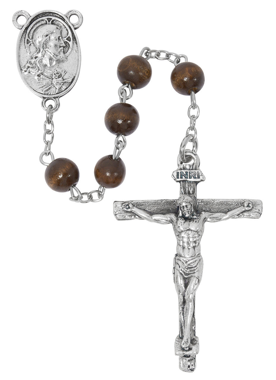 Rosary-Brown Wood-Sacred Heart-15"