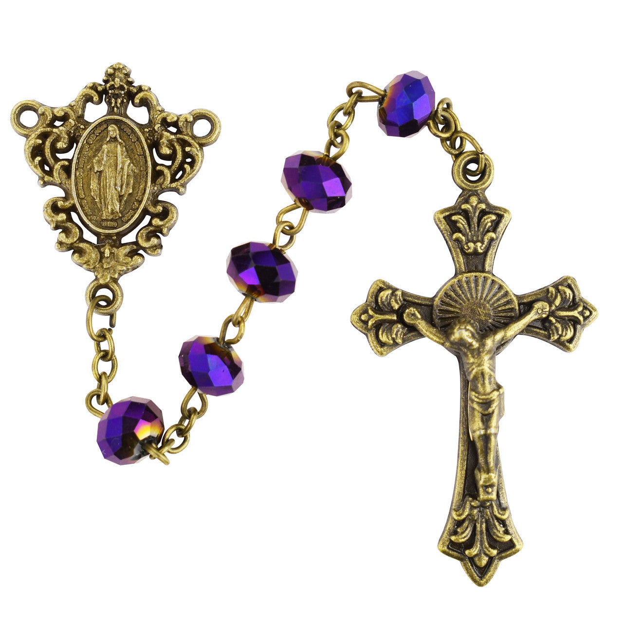 Rosary-Metallic Purple-Antique Gold-8MM