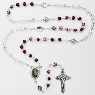 Rosary-Divine Mercy-Red/Crystal Glass Beads