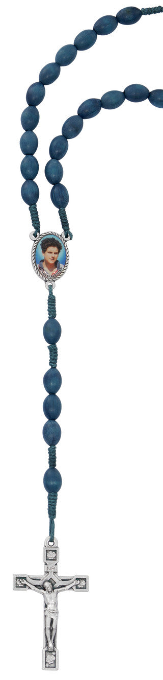 Rosary-Carlo Acutis-Oval/Wood-Blue