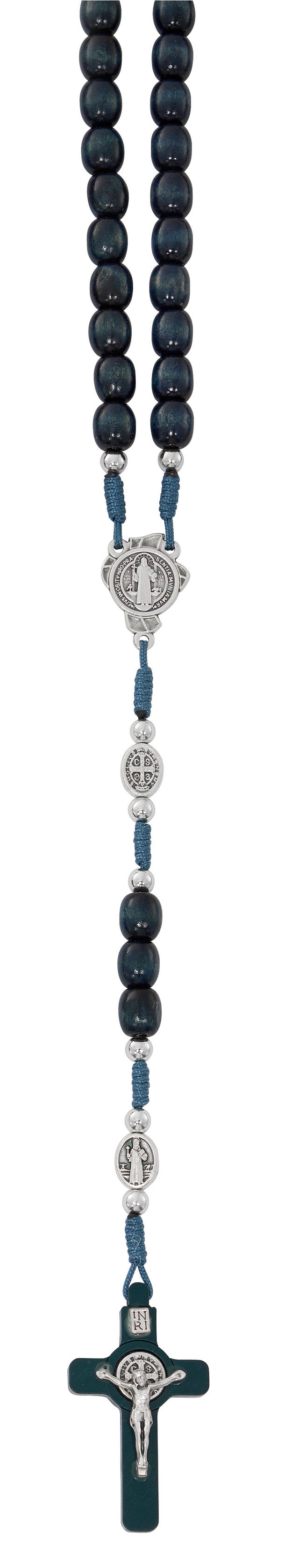 Rosary-St Benedict-Wood/Blue-8mm