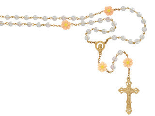 Rosary-Gold Crystal-Peach Flower