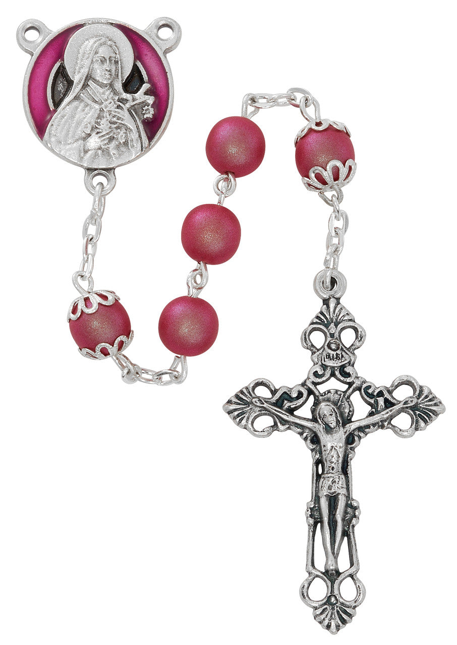 Rosary Center-7mm-St Therese-Pink Frosted Pearl