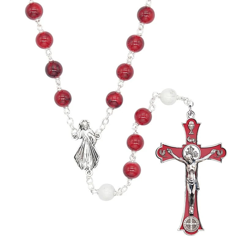 Rosary-Antique Silver-Enamel-Divine Mercy