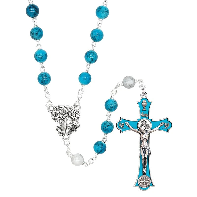 Rosary-Antique Silver-Enamel-St Michael