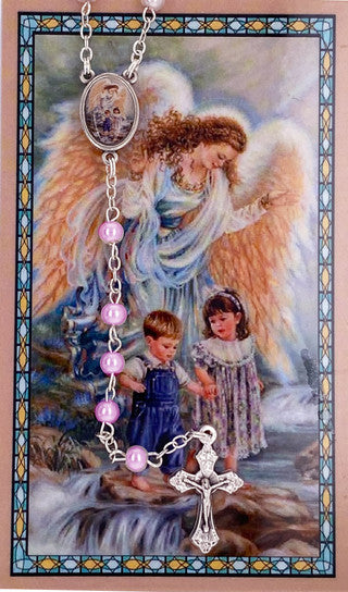 Rosary-Guardian Angel-Pink-W/Prayer Card
