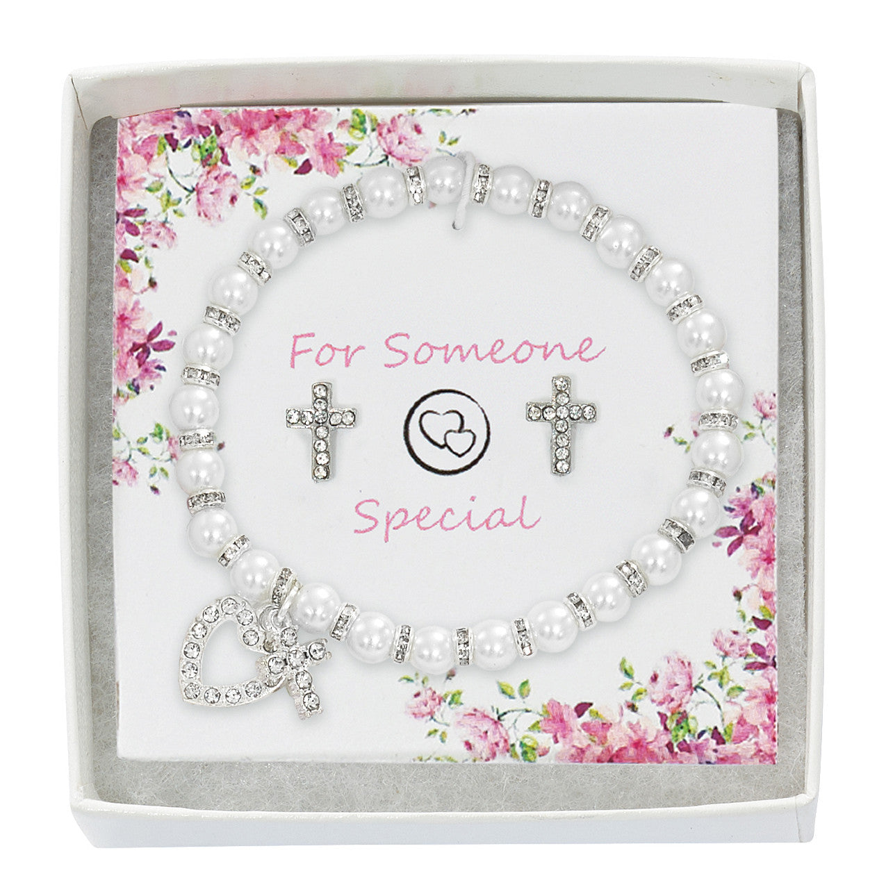 Bracelet & Earring Set-Pearl-CZ