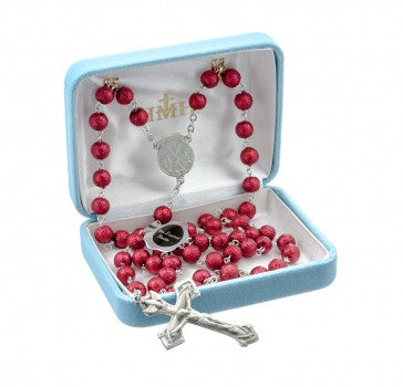 Rosary/7mm Rd Red Lava Bead-NE Pewter