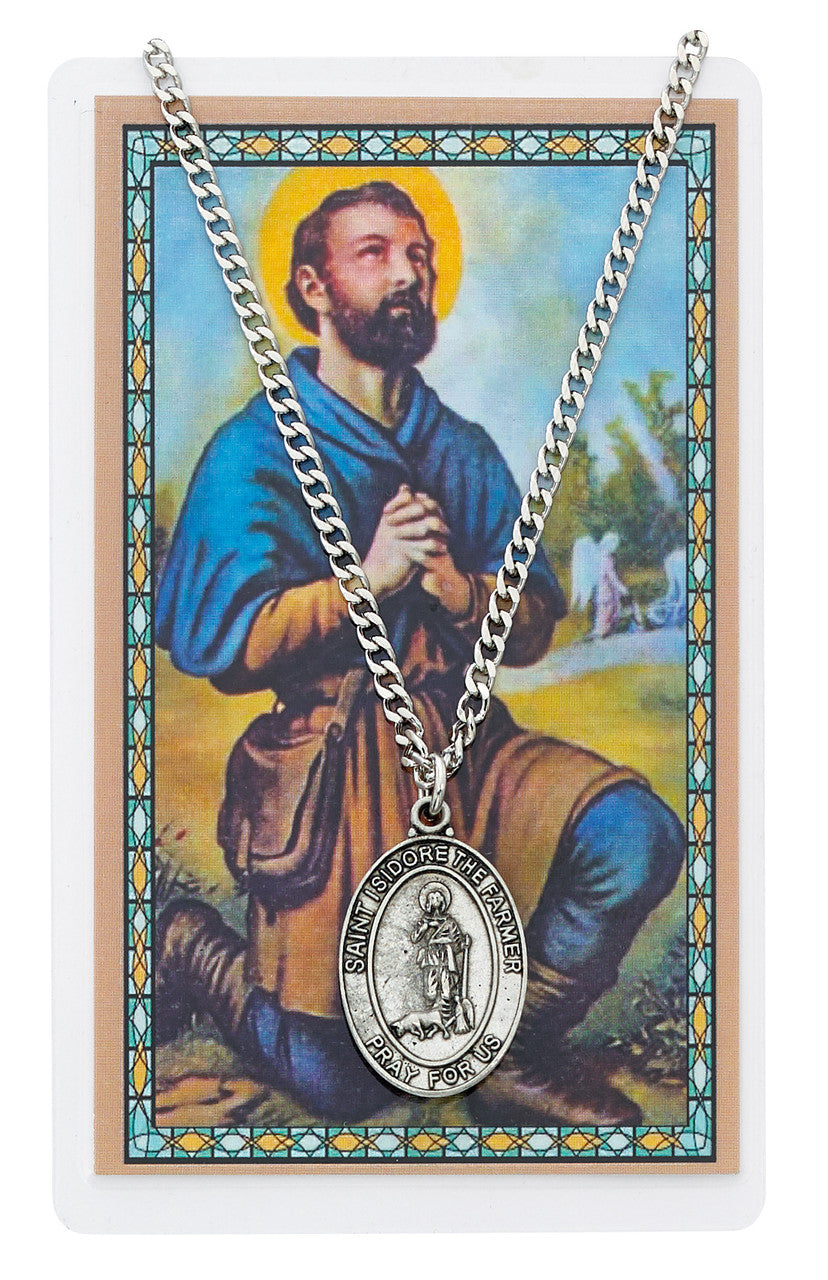 Necklace/St Isidore/Prayer Card