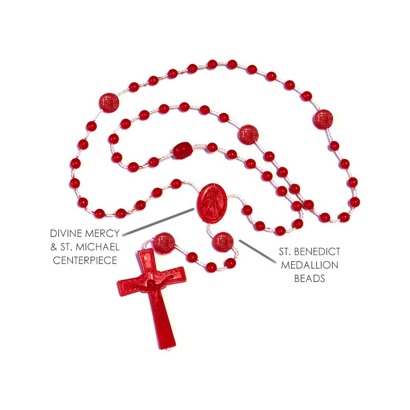 Rosary-Plastic Red-Michael-Divine Mercy-16"