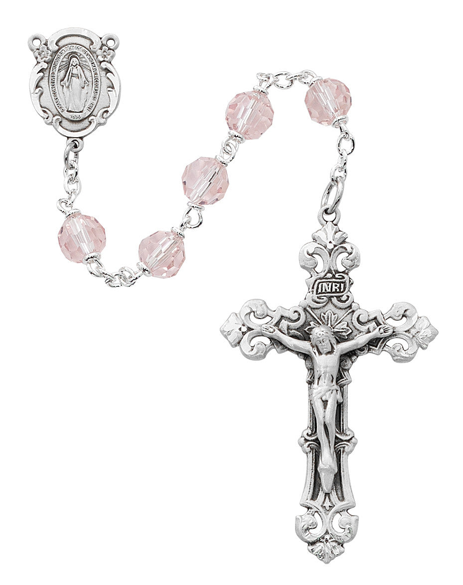 Rosary/Rhodium 7mm Pink Tincut