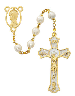 Rosary/7mm/Gold/Pearl