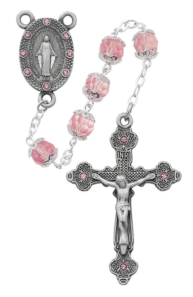 Rosary/Pewter Cap Pink Stone
