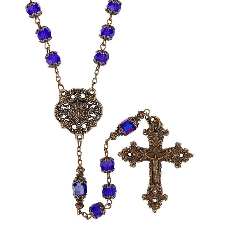 Rosary-Crystal-Sapphire Blue-Twin Hearts