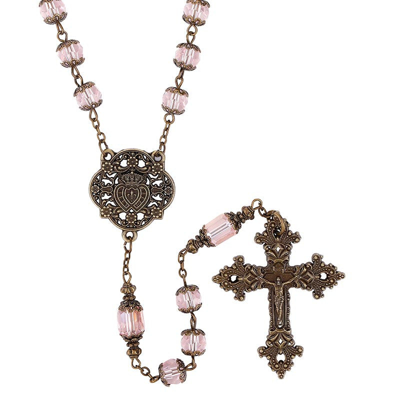 Rosary-Crystal-Pink-Twin Hearts