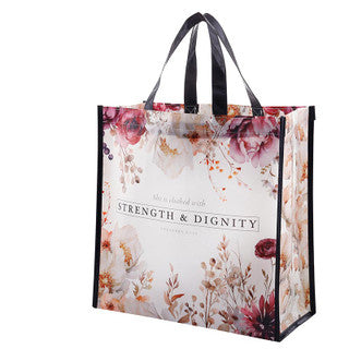 Tote Bag-Strength And Dignity-Floral-R7717