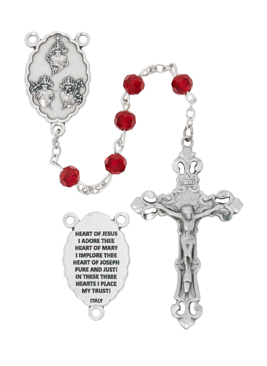 Rosary-7mm-3 Heart-Red Crystal