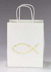 Gift Bag-Christian Fish-White-Gold