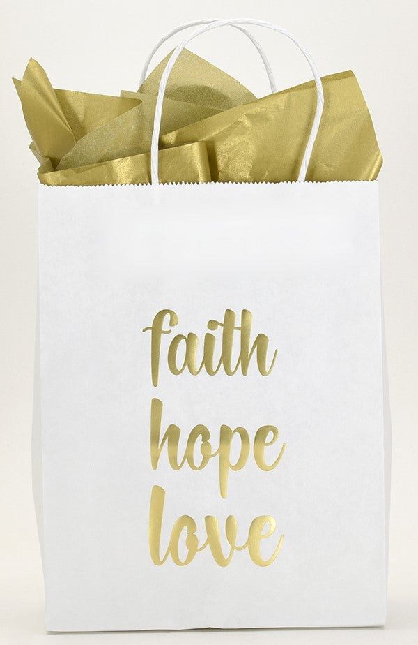 Gift Bag-Faith Hope Love-White & Gold
